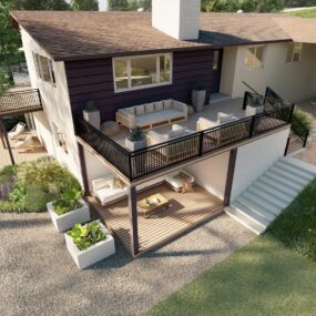 Reconfigured front entry stair and new loggia space in San Diego landscape